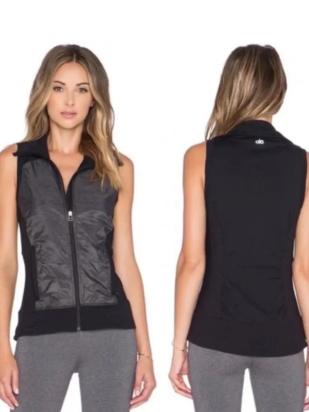 ALO Yoga Women’s Black Sleeveless Zip-Front Fitness Vest